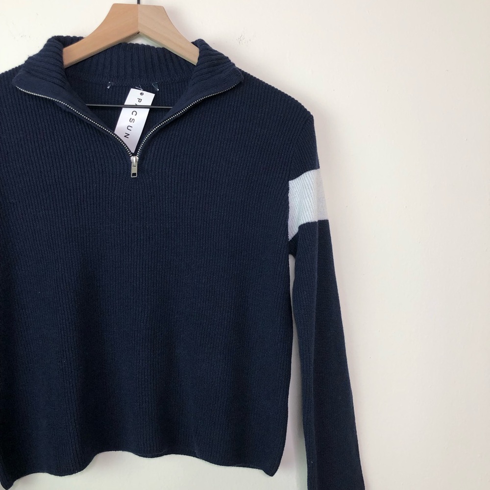 Brandy Melville Quarter Zip Mock Neck Blue Sweater - Picture 3 of 7